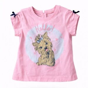Baby Girl Pink Yorkie “Hello” Graphic Tee Shirt 12 Months